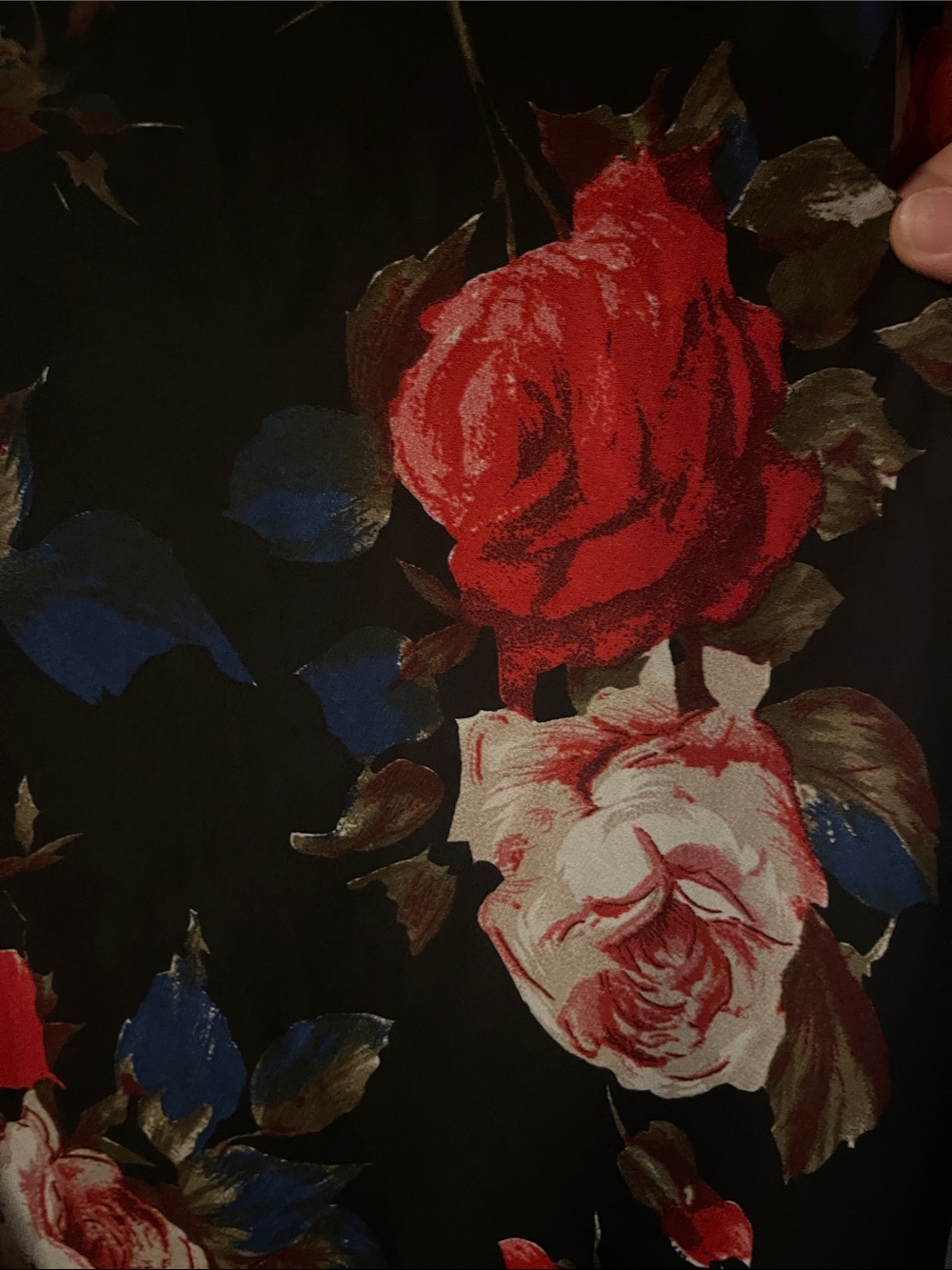Unique Vintage Black Maxi Dress with Red and White Rose Print - Picture 3 of 5